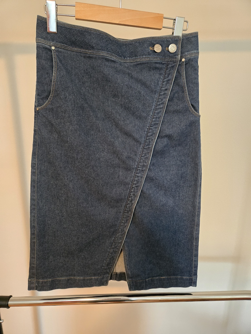 Vintage Ports Dark Blue Denim Faux Wrap Skirt